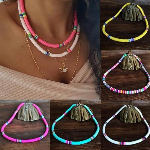 5 Color Polymer Clay Necklace Soft Pottery Choker Necklace For Women Handmade Bohemian Jewelry Gift Colorful Surfer Beads Collar