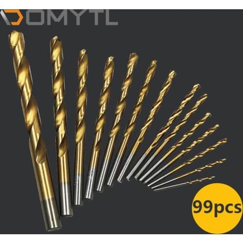 99PCS 1.5-10.0mm Titanium Coated Twist Drill Bit Set HSS M35 Gun Drill Bit For Wood/Metal Hole Cutter Power Tools