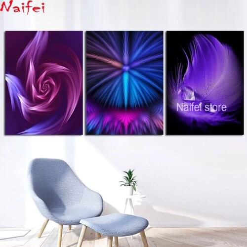 DIY Diamond Painting Abstract Color feather art fashion Gift 3pcs diamond Embroidery 5d mosaic Diamond hand needlework Decor