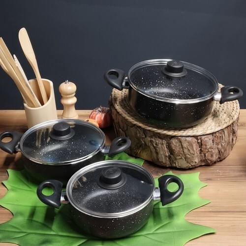 Bay 6 Piece Black Glass Cover Granite Casserole Cookware Set