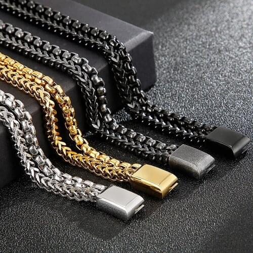 Double Chain Bracelet Men With Magnet Clasp Hip Hop Stainless Steel Massive Boys Mens Jewelry Accessories Gifts For Husband Him