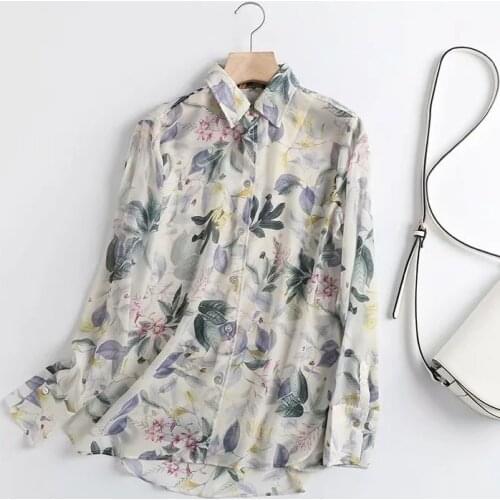 Dave&Di England Style Fashion Floral Printing Elegant Chiffon Blusas Mujer De Moda 2021 Casual Shirt Autumn Blouse Women Tops