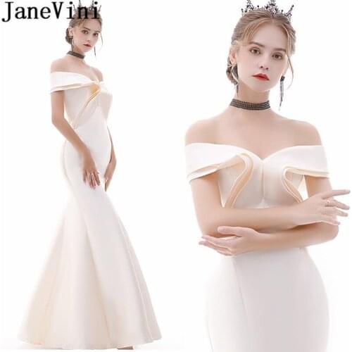 JaneVini Champagne Elegant Long Bridesmaid Dress Plus Size Mermaid Wedding Party Gown Satin Formal Prom Dress bruidsmeisjes jurk