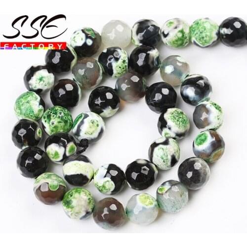 Faceted Green Fire Dragon Agates Natural Stone Beads Round Loose Spacer Bead For Jewelry Making DIY Bracelet 15'' Strand 8 10mm
