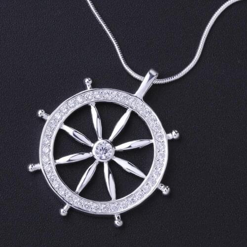 Fine Classic 925 Sterling Silver Necklace For Women fashion luxury Jewelry crystal Sailor rudder Pendant birthday gifts party