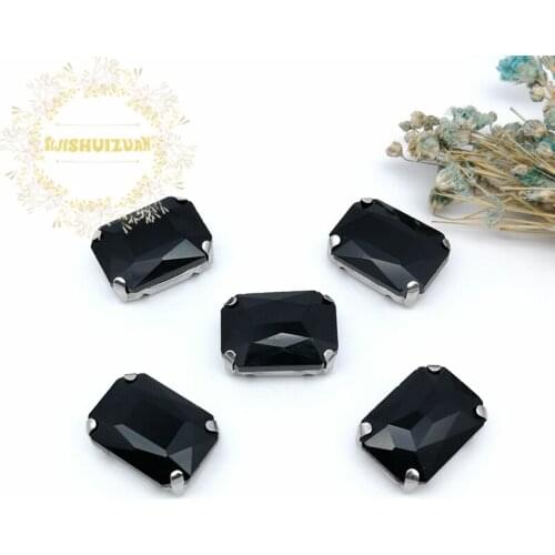 Classic Black Rectangle Glass Crystal sewing rhinestones with silvery claw Diy wedding dress accessories Free shipping
