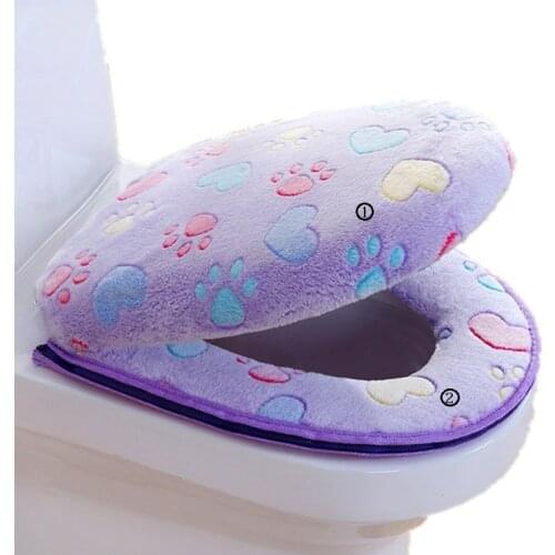 Bathroom Toilet Seat Cover Set Thicken Soft Coral Velvet Rainbow Color Zipper Toilet Case Warm Waterproof WC Potty Cover SWZ030