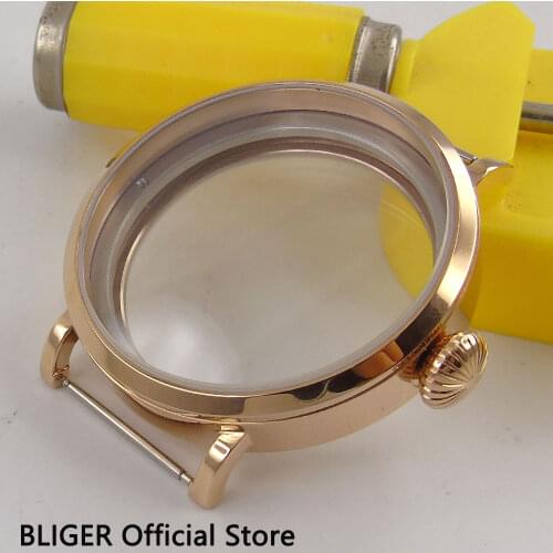 BLIGER 46MM Sterile Stainless Steel Rose Golden Case Scratch Proof Mineral Glass Watch Case Fit for ETA 6497 6498 Movement C21