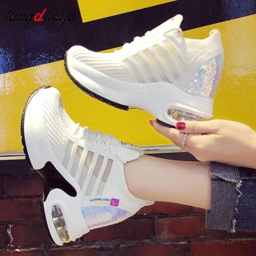 Wedge sneakers ladies sneaker sequins shoes Women Mesh Platform Sneakers Trainers White Shoes Heels Wedges Shoes Casual Shoes
