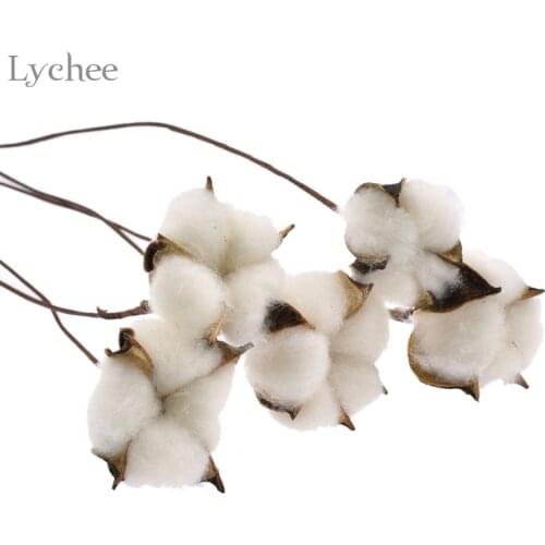 Lychee Life 5pcs Artificial Cotton Flower Branch Simulation White Cotton Flower DIY Wedding Decoration Supplies