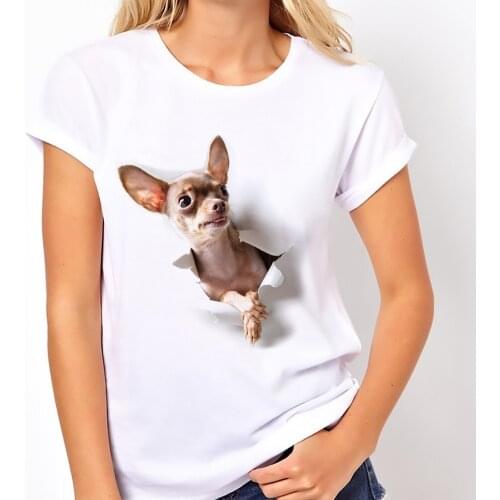 Cute Chihuahua Dog Break Out Vivid 3d Tshirt Women 2021 New White Casual Breathable T Shirt Femme Funny Cane Corso T-shirt
