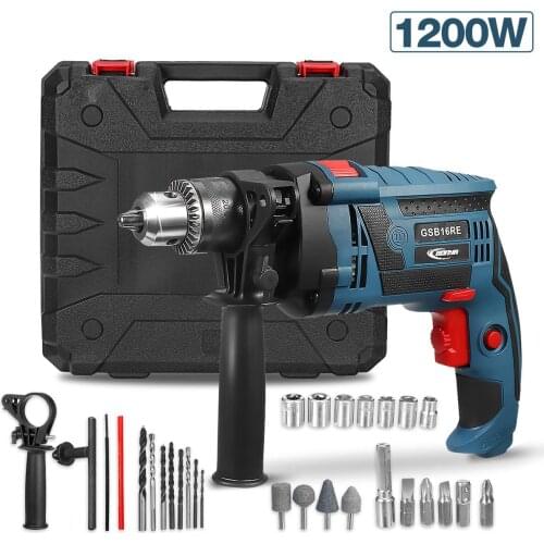 GSB16RE 220V 3800RPM Multifunctional Impact Drill Electric Rotary Hammer Drill Screwdriver Power Tool with Drill Bit Accessories