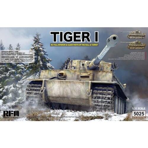 Rye Field Model RFM RM-5025 1/35 Tiger I Early Production W/ Full Interior & Clear Parts of The Hull & Turret - Scale model Kit