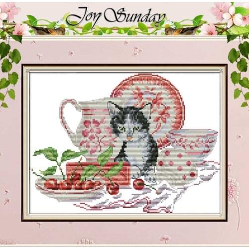 Cat And Porcelain Animals Counted 11CT 14CT Cross Stitch Sets DIY wholesale Cross-stitch Kits Embroidery Needlework Home Decor