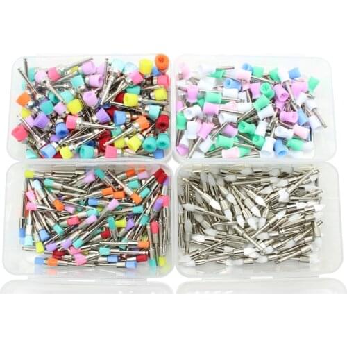 100Pcs Dental Polisher Tool Kit Dental Polishing Brush Polisher Prophy Rubber Cup Latch Colorful Buff Nylon Bristles