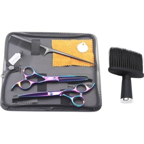 Hair Cutting Tool Hairdressing Haircut Scissors Comb Kit with Neck Duster Brush for Home Salon Barber Supplies