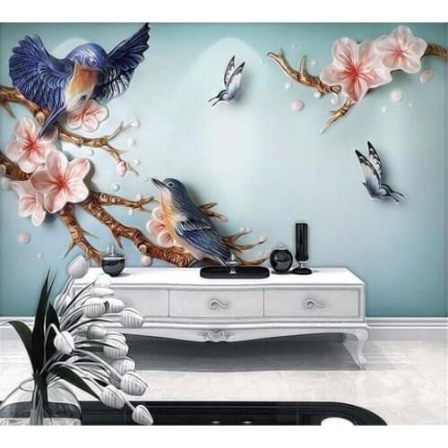 Beibehang Custom Mural 3D Wallpaper Fashion Modern Peony Flower and Bird Embossed Background Living Room Decorative Painting