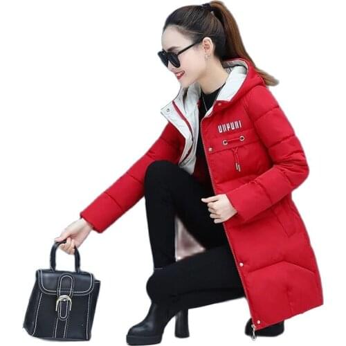 New Overcoat Parka Female Outerwear Medium Long Section Loose Thicken Down Cotton Clothes Color Contrast Coat Ms Cotton Jacket
