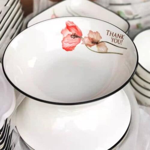 Simple European style black line tableware plate ceramic tableware hotel household rice bowl dish set