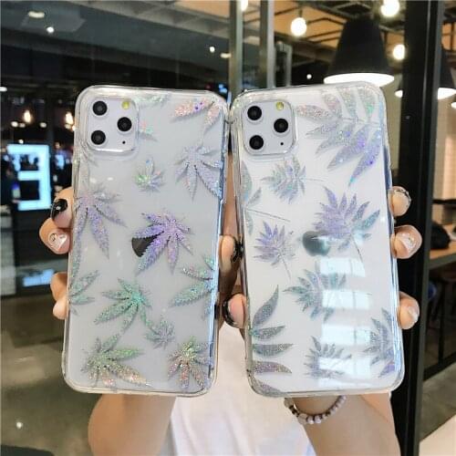 Laser leaf transparent clear high quality cell phone case cover for iphone 11 pro max 6 6s 7 8 plus x xr xs max