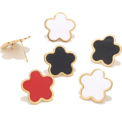 10 pcs/lot Red/white/black Stainless Steel Ear Studs Component Flower Golden Earring post For Women DIY jewelry making