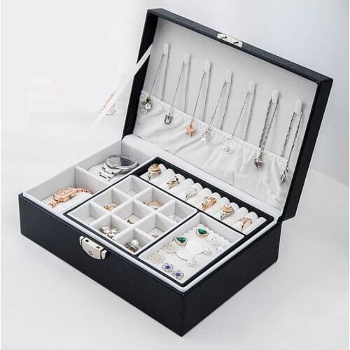 Fashion Necklace Jewelry Storage Box Multifunction Pu Leather Doublei-layer Jewelry Box with 2 Table Pillows Earring Ring Holder