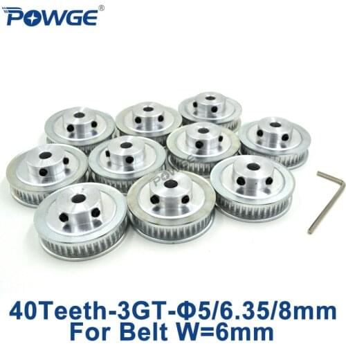POWGE 10pcs 40 Teeth 3GT Pulley Bore 5mm 6.35mm 8mm for width 6mm 3GT Open Timing Belt GT3 3MGT Synchronous Pulley 40Teeth 40T