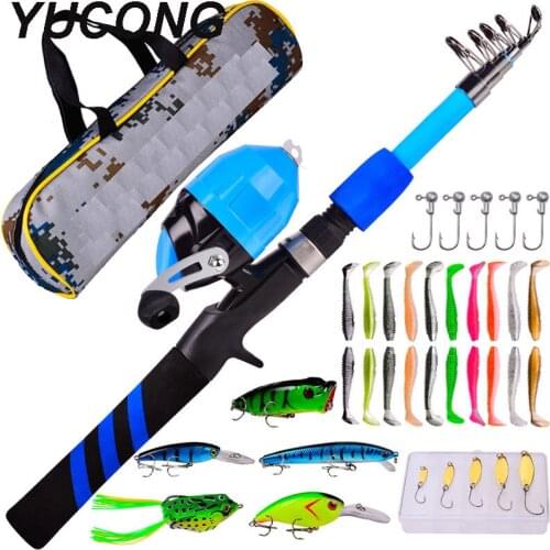 YUCONG Spinning Fishing Combo 1.5-1.8m Carbon Fiber Spinning Rod and 3.0:1 High Speed Spincast Fishing Reel Kit Pesca for Kids