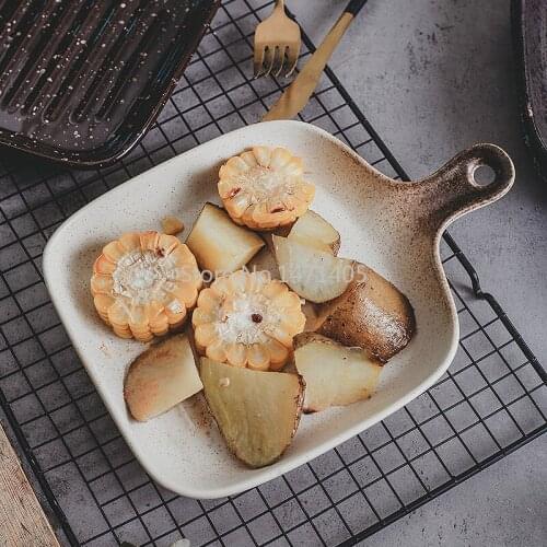 Plate Creative Net Red Plate Japanese Good-looking Baked Rice Baking Tray Oven Household Ceramic Breakfast Tableware with Handle