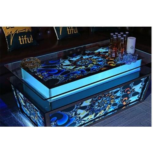 High-end luminous tempered glass stainless steel art style spot KTV coffee table club box volume layout table