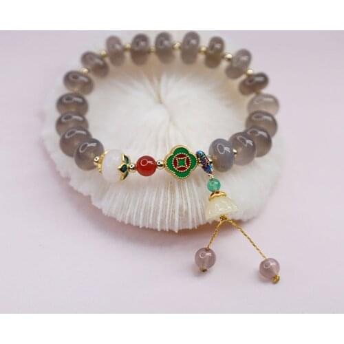 Retro Chinese style agate bracelet female ethnic lotus pendant Aventurine jade bracelet transfer live girlfriend jewelry