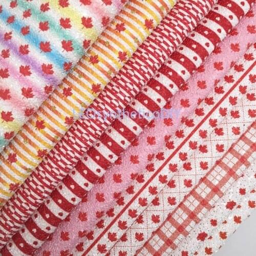1PC 21X29CM Maple Hearts Plaids Stripes Printed Chunky Glitter Leather with Felt Backing For Making Bows LEOsyntheticoDIY T544B