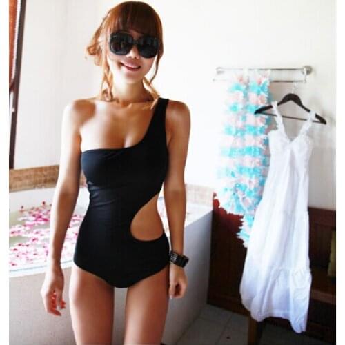 2014 Sexy Swimwear One Piece Swimsuit Bodysuit Swimming For Women Shoulder Swim Womens Bathing Suit Cut Out One Piece Swimsuit