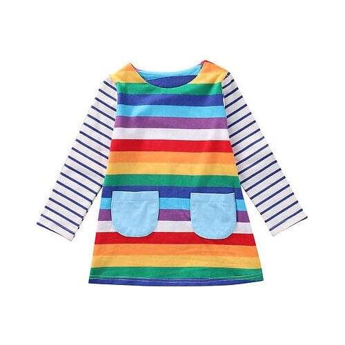 2020 New Spring Autumn Cute Baby Kids Girls Stripe Clothes Long Sleeve rainbow Dress Party Princess Dress