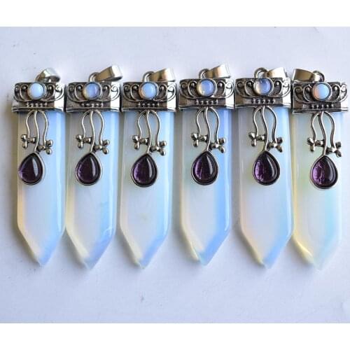 2021 good quality opal stone crystal point pendulum healing chakra pendant for jewelry making 6pcs/lot wholesale