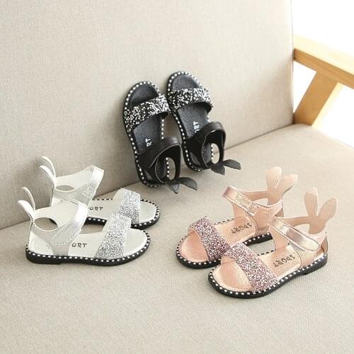 2021 Summer Girls Sandals Bling Princess Shoes For Baby Girls Rabbit Ear Toddlers anti-skid Kids Sandal 1-6 Years Old