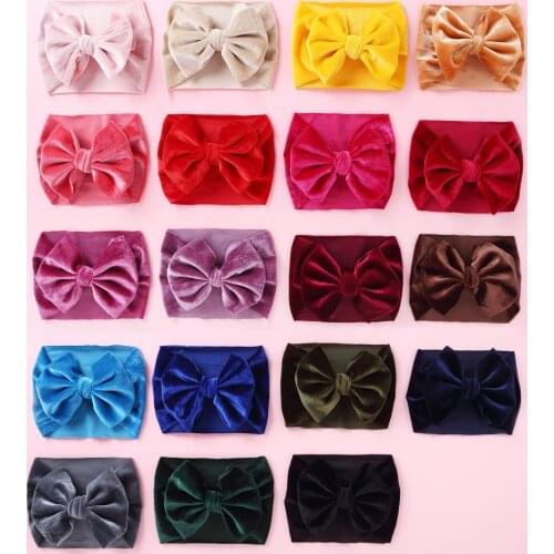 24pc/lot 2020 New Velvet Headband Infant Hair Bows Wide Warm Turban DIY Hair Accessories For Girls Bow Head wraps Party Headwear