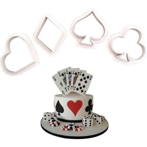 4pcs Poker Cookie Cutter Plastic Biscuit Cut Mold Baking Fruit Cut Cake Mold Embossing Printing Die