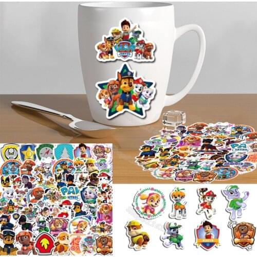 50pcs Paw Patrols Stationery Sticker Trolley Case Scooter Sticker Cartoon PVC Graffiti waterproof Cup Sticker School Supplies