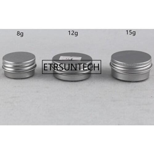 8g 12g 15g Aluminum Jar empty metal tin Refillable Aluminum Vials lip balm container with screw cap F1214