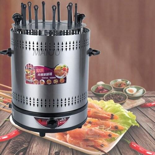 800w Power Indoor Vertical Smokeless Electric Burn Oven FOR BBQ Household Automatic Rotating Grill 6 Skewers Chicken