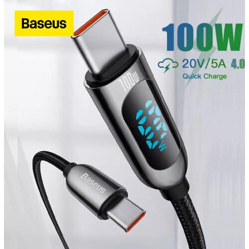Baseus 100W Type-C To Type-C Data Cable Display PD Fast Charger Cord 5A Type-c Cable For Xiaomi redmi note 10 Huawei Mate 40 Pro