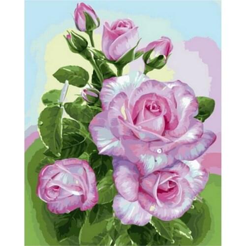 Frameless diy picture oil paintings by numbers flowers wall decor painting on canvas for home decor 4050cm purple rose