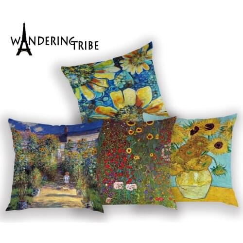 Simulation Oil Painting Cushion Cover Decoration Printing Oil Painting Yellow Plant Pillows Cover Bedroom Sofa Cushions Covers