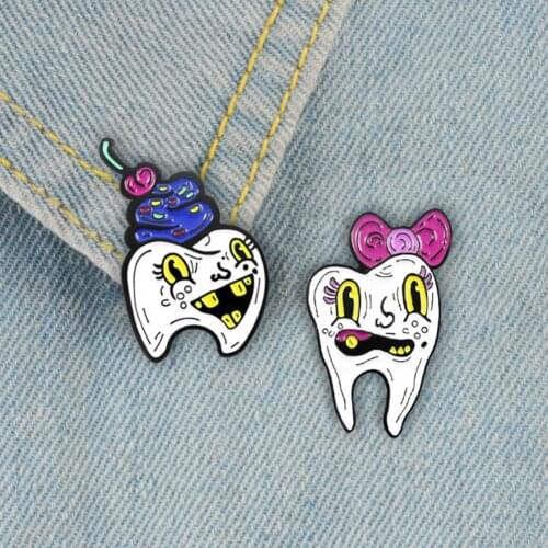 Funny Cartoon Tooth Enamel Brooch Pin Unisex Denim Jacket Collar Backpack Badge