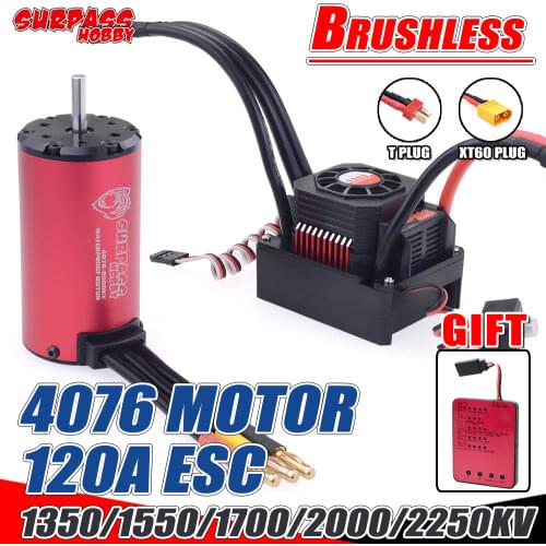 SURPASS HOBBY 4076 Brushless Motor Waterproof 120A Brushless ESC Program Card for 1/8 RC Drift Racing Car Traxxas on Road Truck