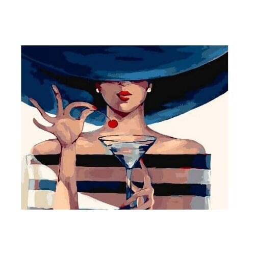 Cocktail cherry and lady painting by number figure wall art picture paint by numbers for living room home decor