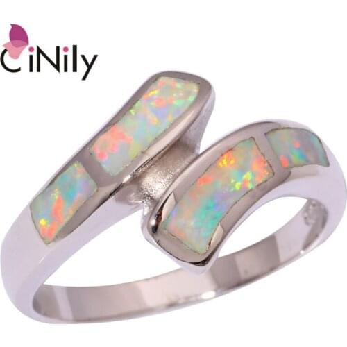 Created White Fire Opal Silver Plated Ring Wholesale Retail Fashion Wedding for Women Jewelry Ring Size 6 7 7.5 8 OJ8928