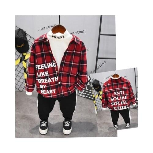 Boys Clothing Set 2019 Autumn Winter New Childrens Tracksuits Kids Boys Plaid Shirt Coat+bottoming T Shirt+pants 3pcs Suit 2-7Y