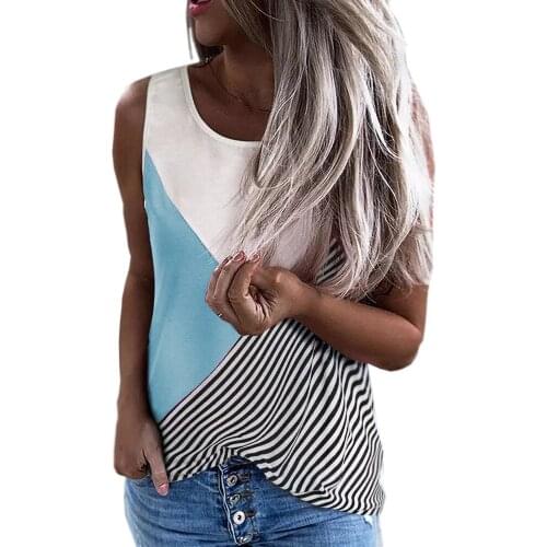 Contrast Color Stripe Patchwork O Neck Sleeveless Vest T Shirt Women Summer Casual Plus Size Streetwear Beach Party Tops